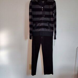 Ladies SZ XS Calvin Klein Blk/Gr Rugby Stripe Velour Track Suit